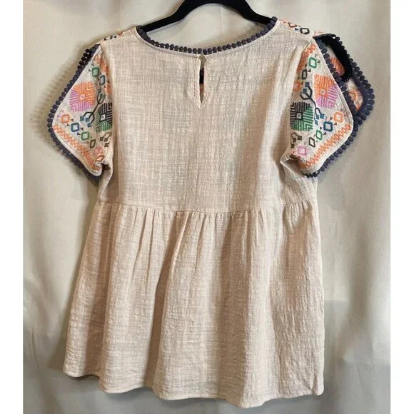 THML Women's Size Small Top Shirt Colorful Floral Embroidered Aztec Tribal Boho - Picture 2 of 9